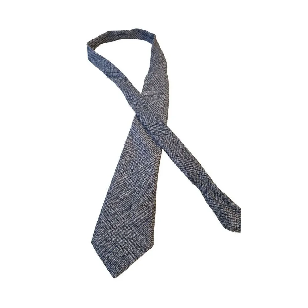 DAVID‎ AUGUST LA DESIGNER Luxury Tie Blue Gray Plaid Thick Silk & Wool Necktie